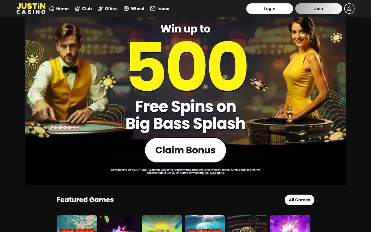 Justin Casino — Sign-up, captured from United Kingdom