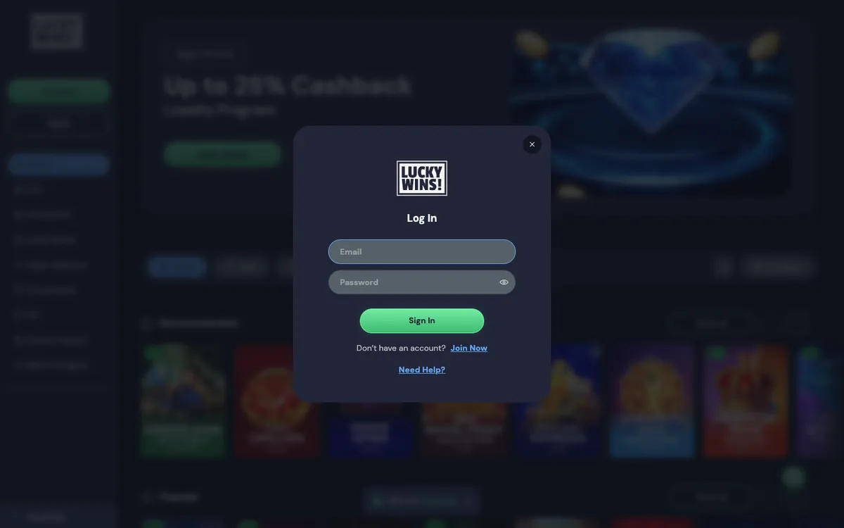 LuckyWins Casino — Sign-up, captured from Australia