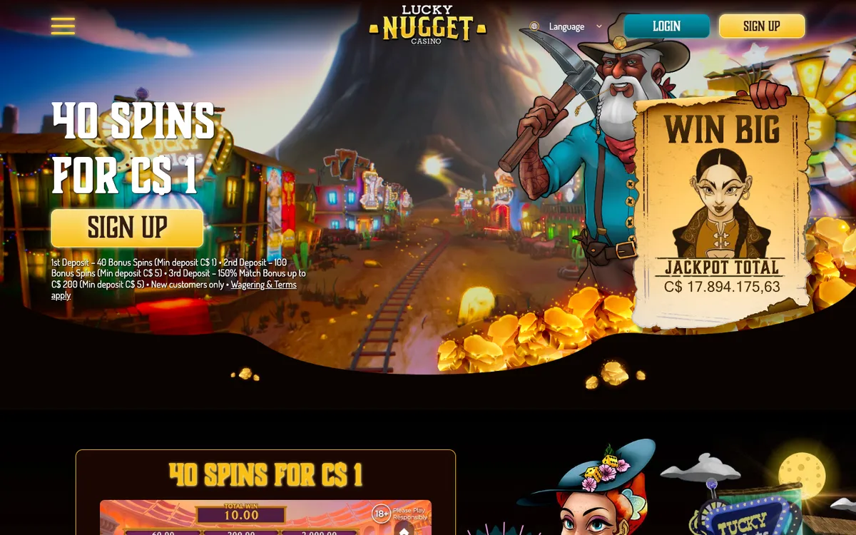 Lucky Nugget Casino — Home page, captured from Canada