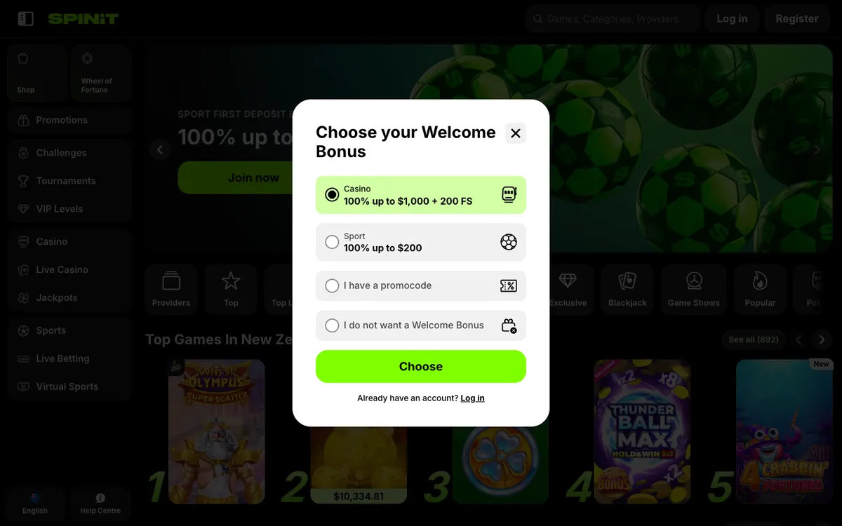Spinit Casino — Sign-up, captured from New Zealand