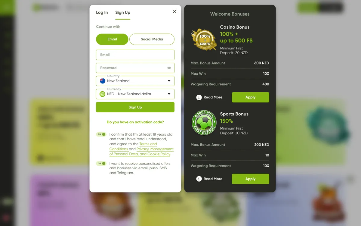 Fresh Casino — «Акции», снято из страны Новая Зеландия
