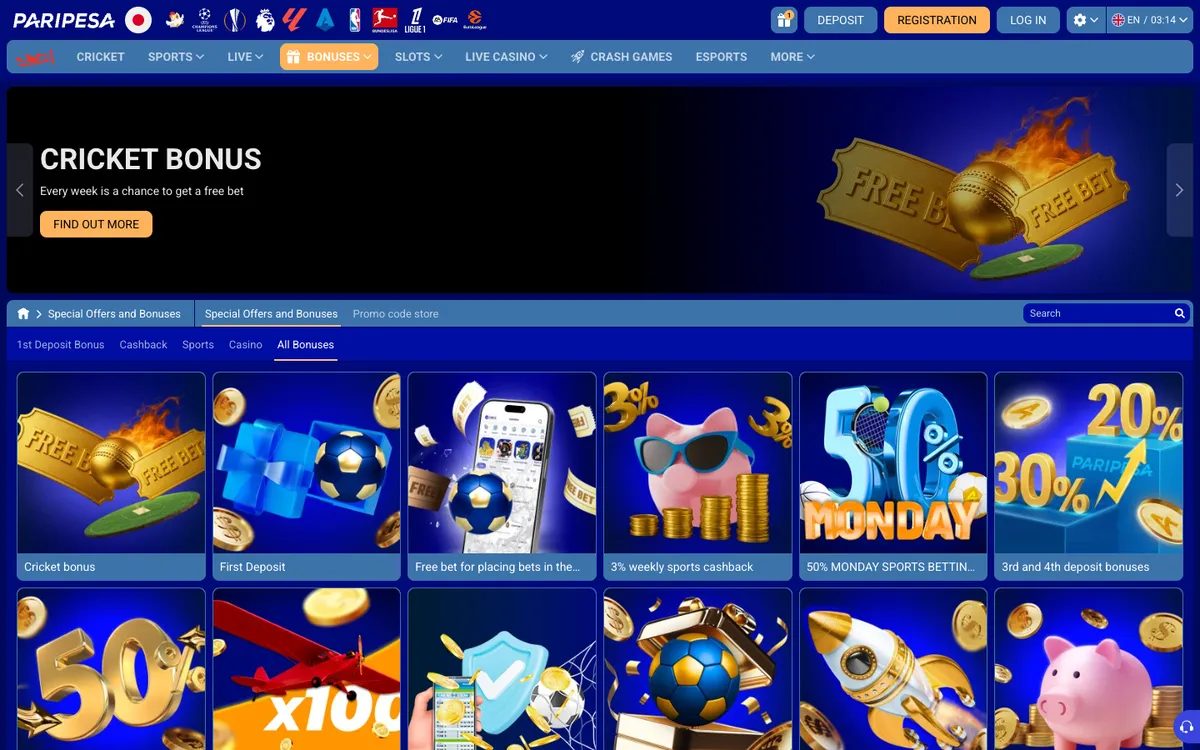 Paripesa Casino — Promotions, captured from Japan