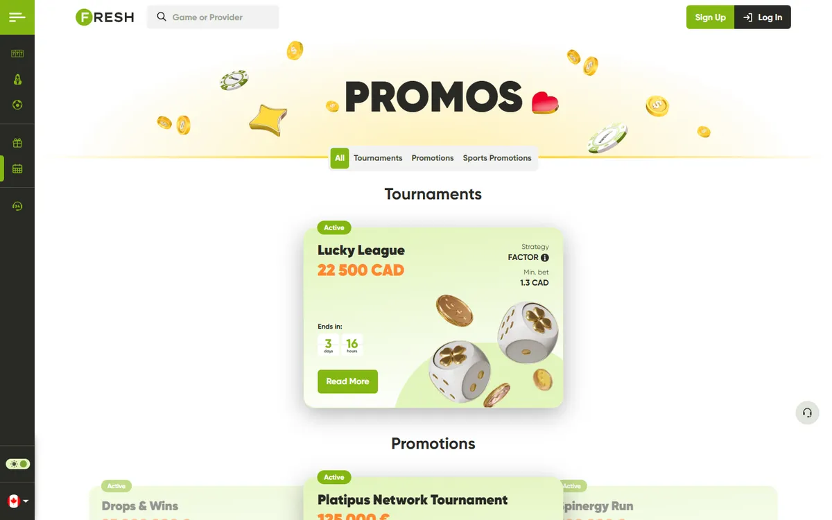 Fresh Casino — Promotions, captured from Canada