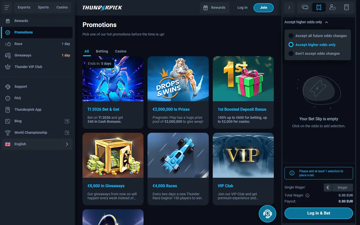 Thunderpick Casino — «Акции», снято из страны Канада