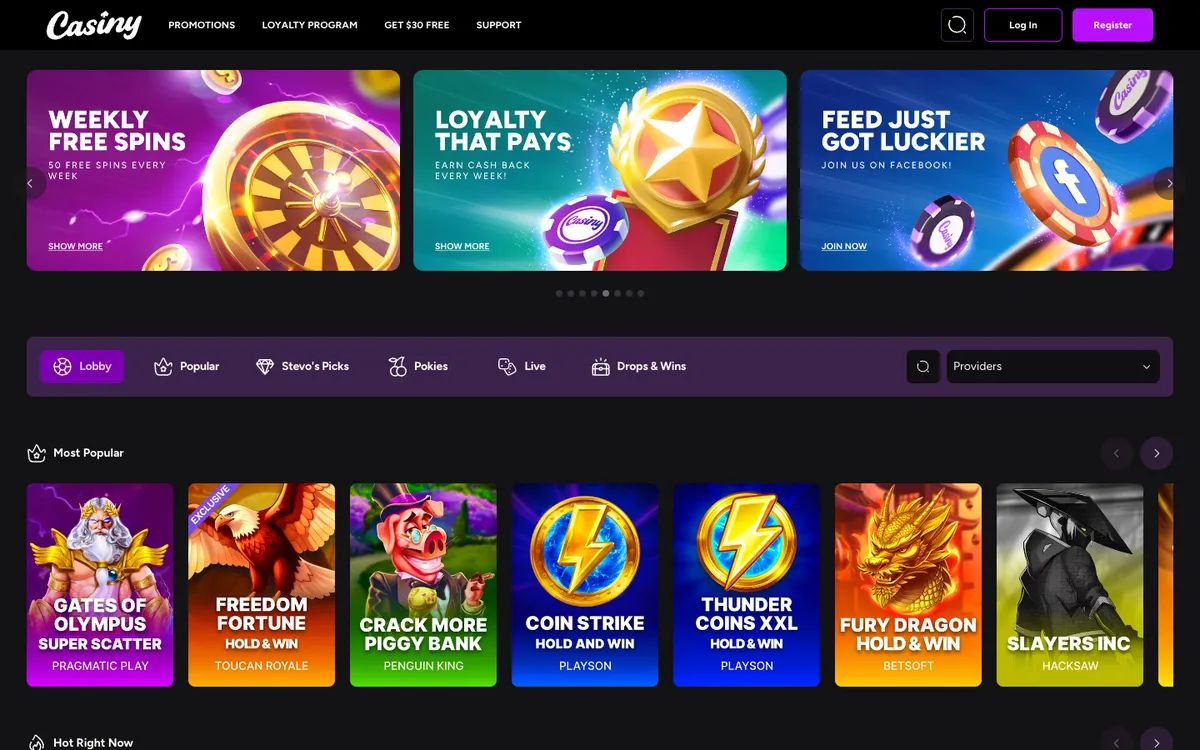 Casiny Casino — Home page, captured from New Zealand