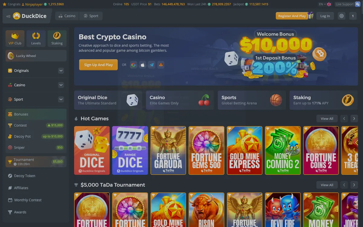 DuckDice Casino — Sign-up, captured from Nigeria