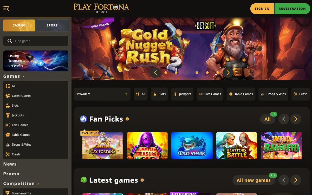 PlayFortuna Casino — Home page, captured from Canada