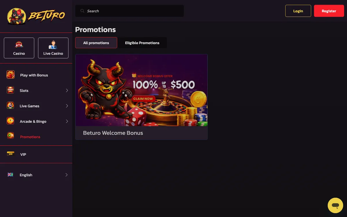 Beturo Casino — Promotions, captured from Austria