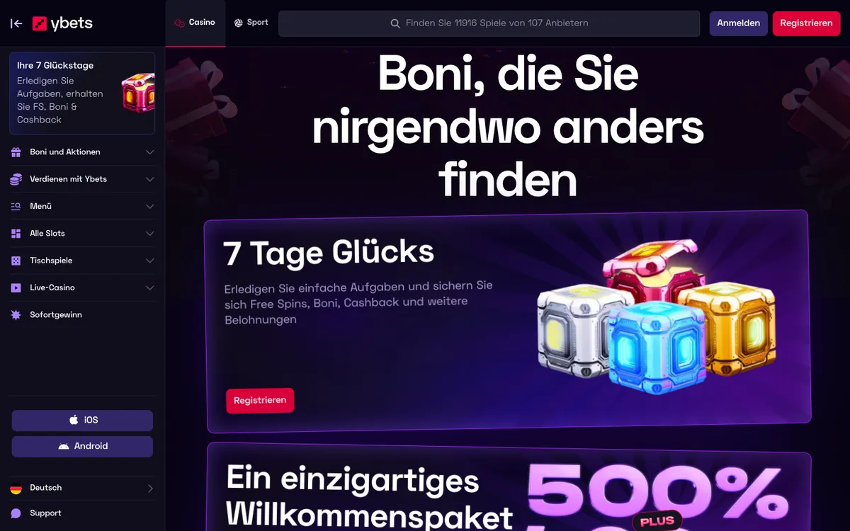Ybets Casino — Promotions, captured from Germany