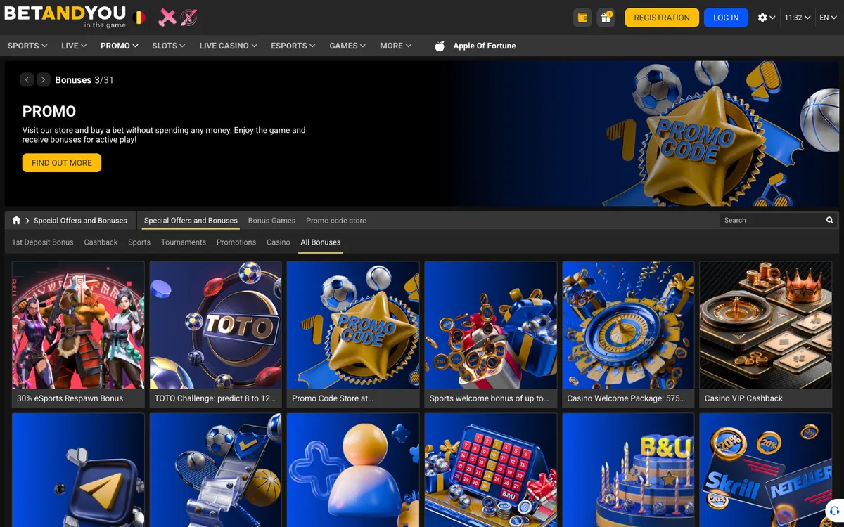 Betandyou Casino — Promotions, captured from Belgium