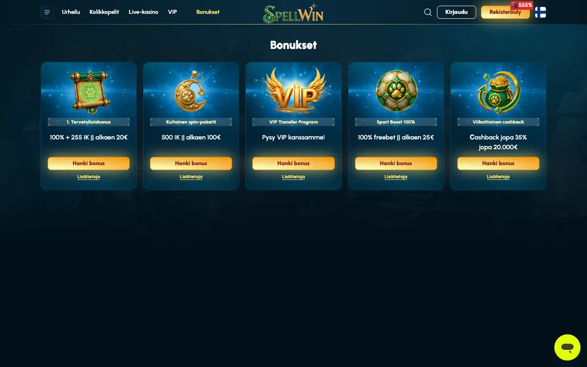 SpellWin Casino — Promotions, captured from Finland