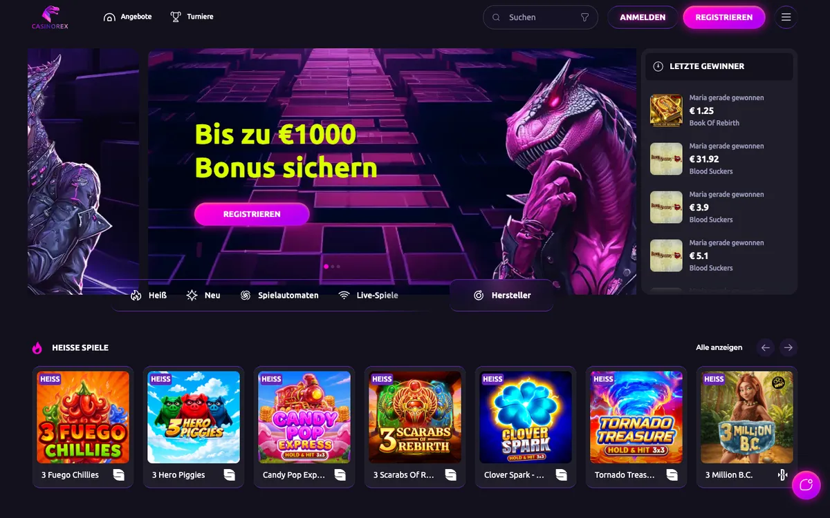 CasinoRex — Home page, captured from Germany