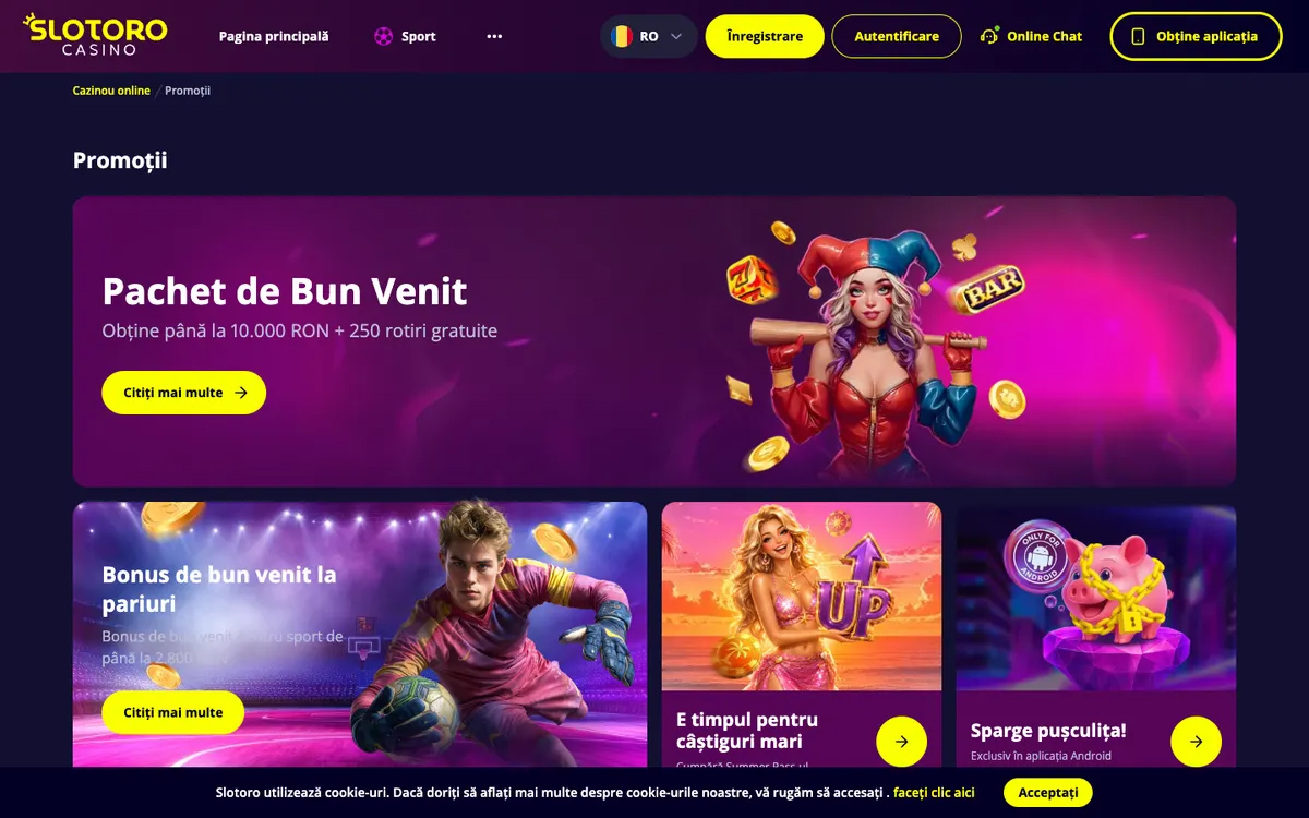 Slotoro Casino — Promotions, captured from Romania