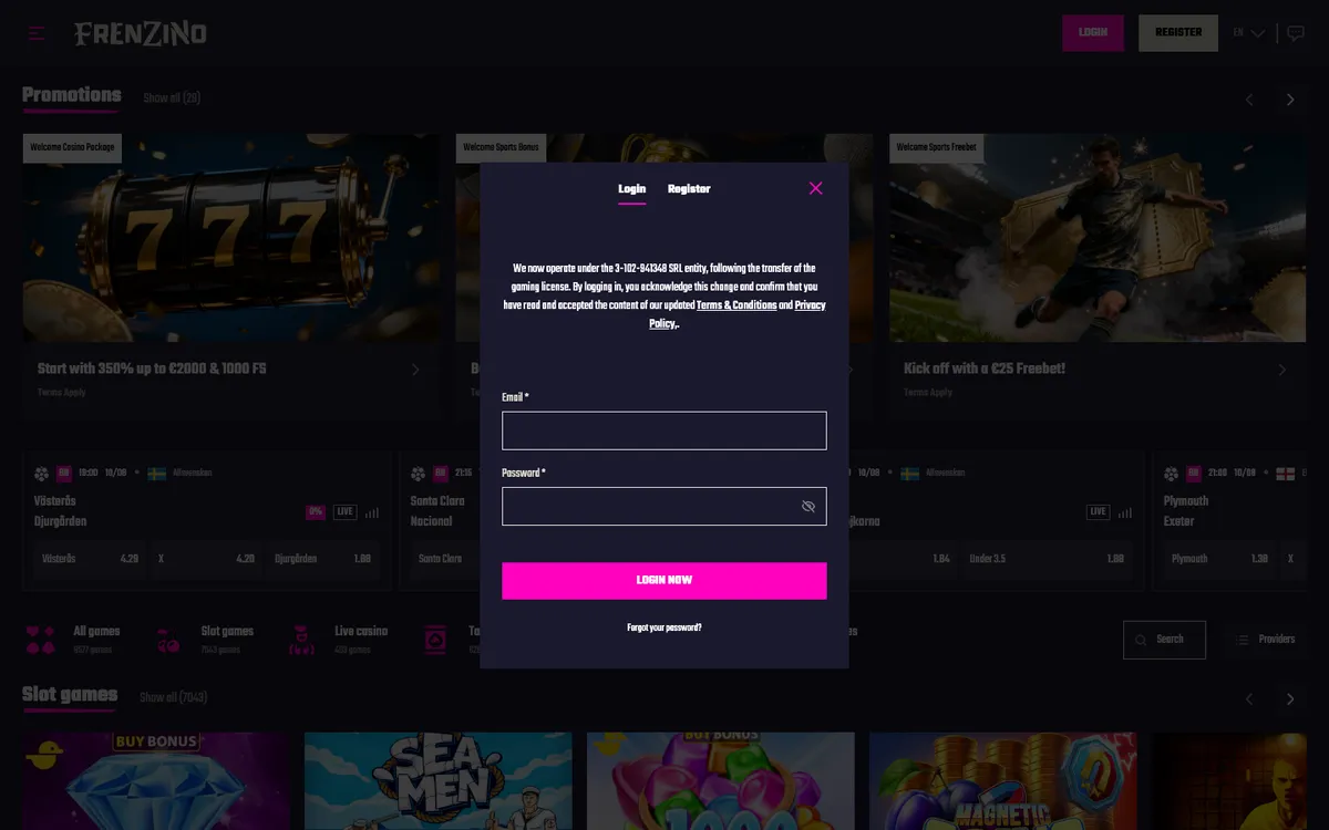 Frenzino Casino — Sign-up, captured from France