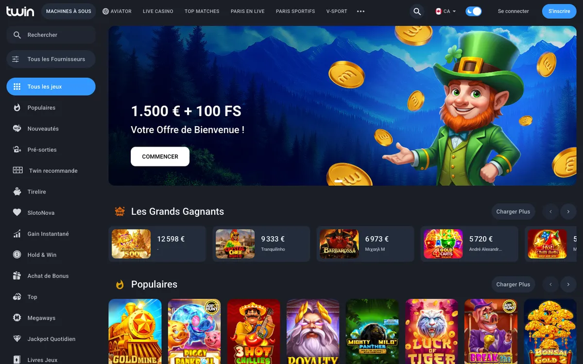 Twin Casino — Home page, captured from France