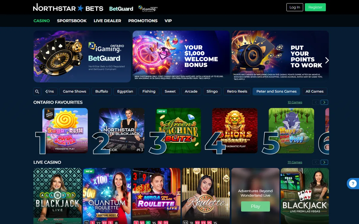 Northstar Bets Casino Ontario — Home page, captured from Canada