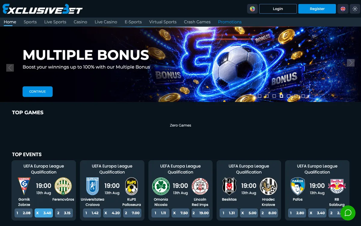ExclusiveBet Casino — Home page, captured from South Africa