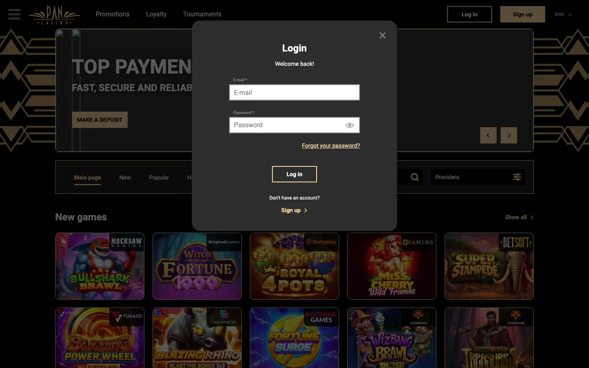 Pan-Casino — Sign-up, captured from Canada