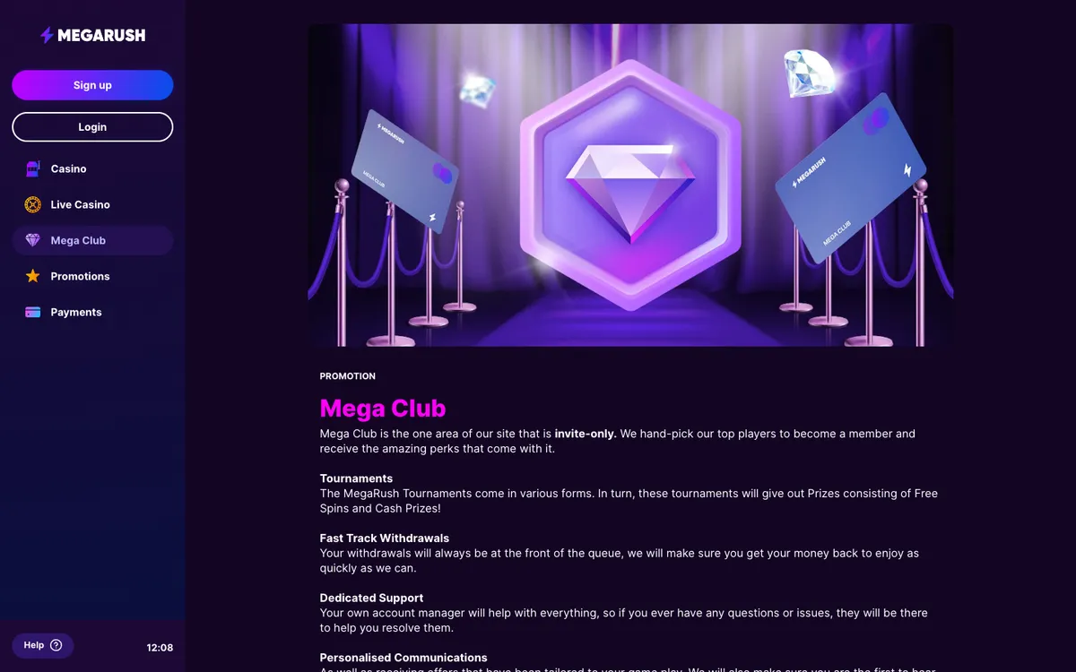 MegaRush Casino — Promotions, captured from Belgium