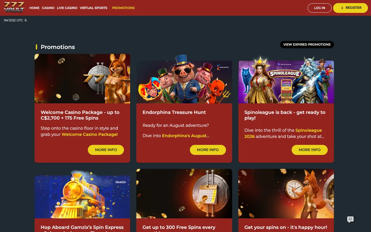 777Vault Casino — Promotions, captured from Canada