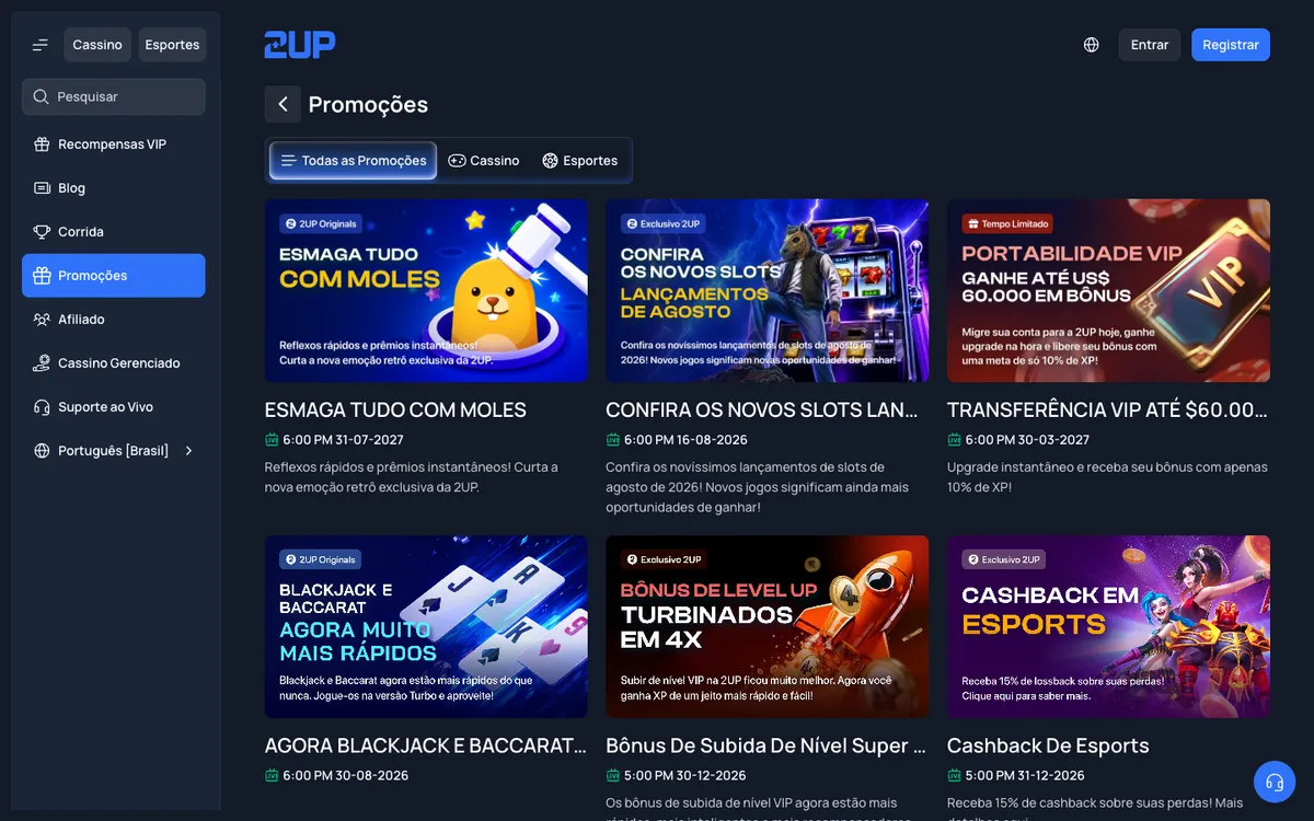 2UP Casino — Promotions, captured from Brazil