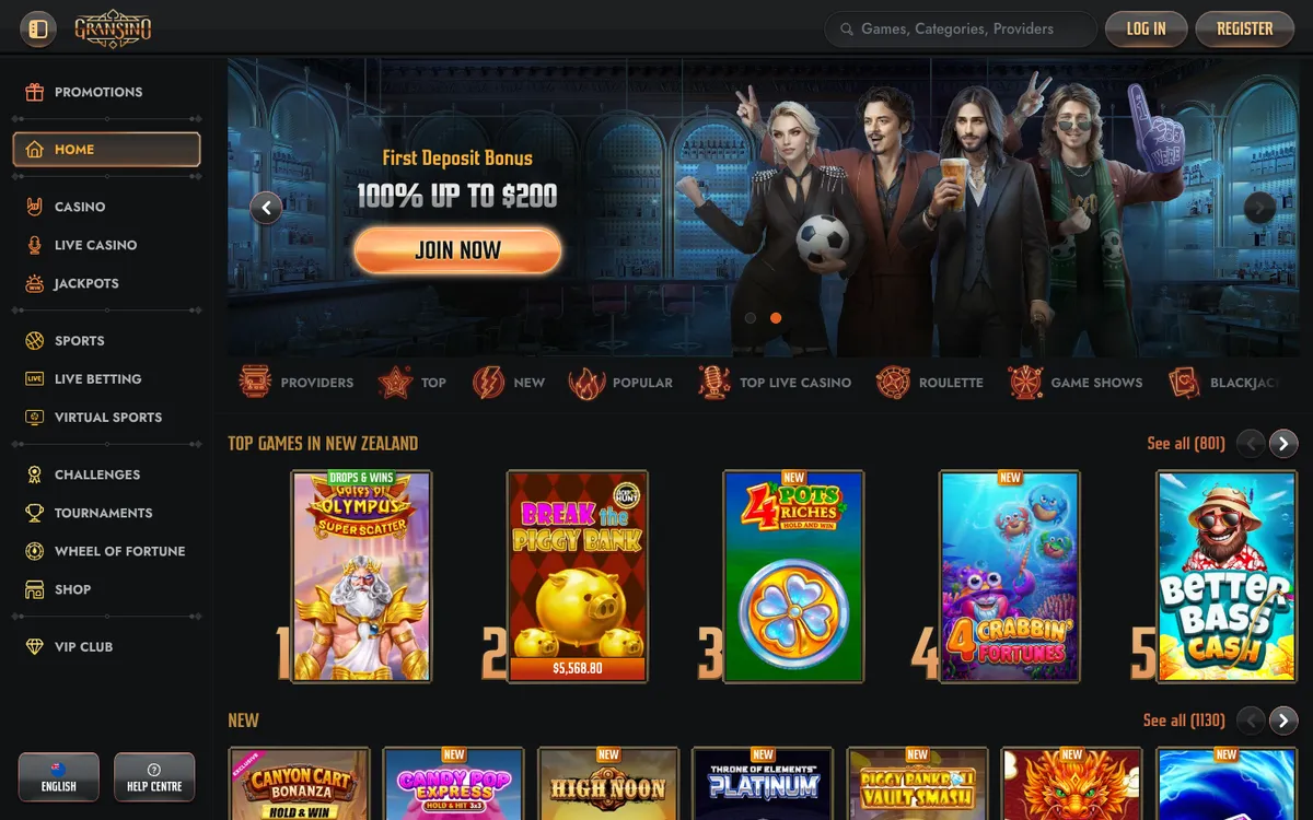 Gransino Casino — «Главная», снято из страны Новая Зеландия