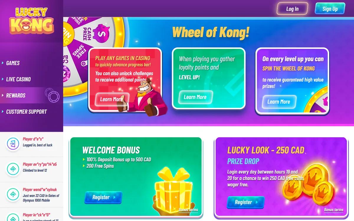 LuckyKong Casino — «Акции», снято из страны Канада