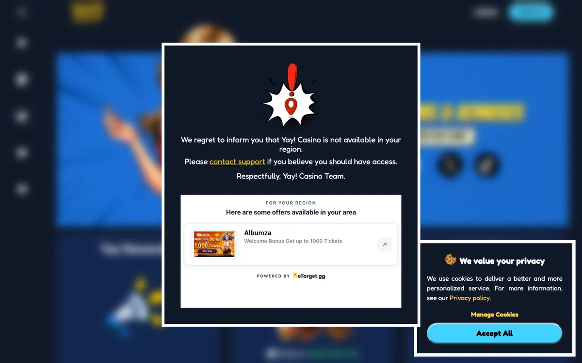Yay Casino — «Акции», снято из страны Соединенные Штаты