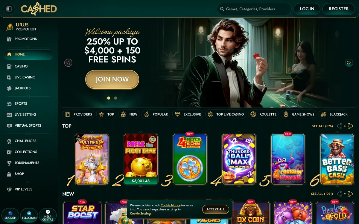 Cashed Casino — «Главная», снято из страны Новая Зеландия
