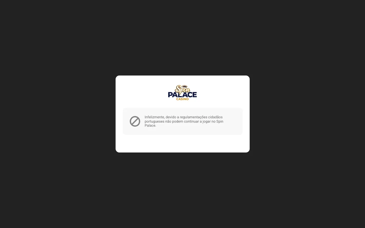 Spin Palace Casino — «Регистрация», снято из страны Португалия