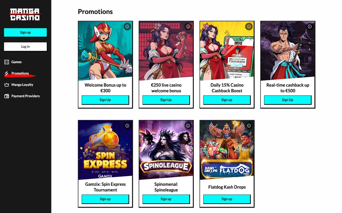 Manga Casino — Promotions, captured from Austria