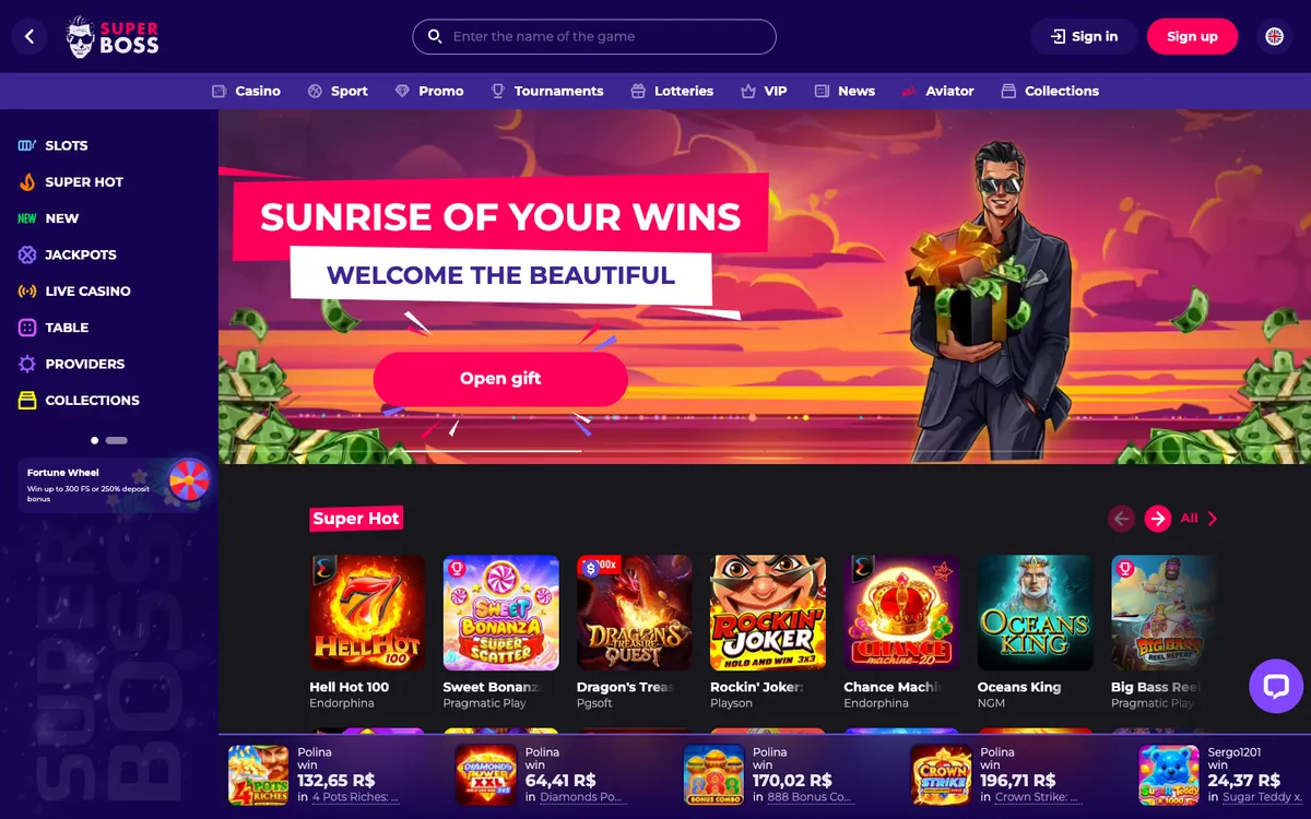 SuperBoss Casino — Home page, captured from Canada