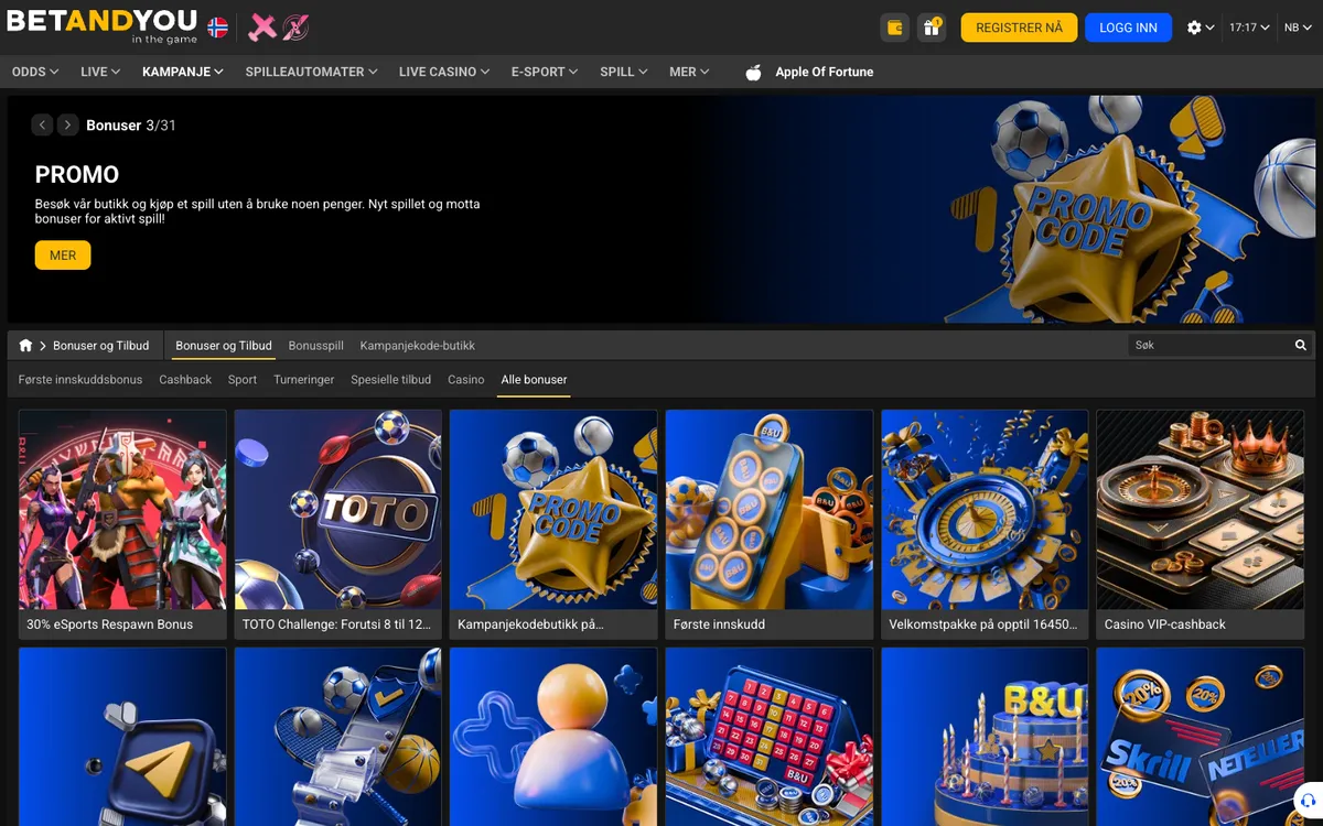 Betandyou Casino — Promotions, captured from Norway