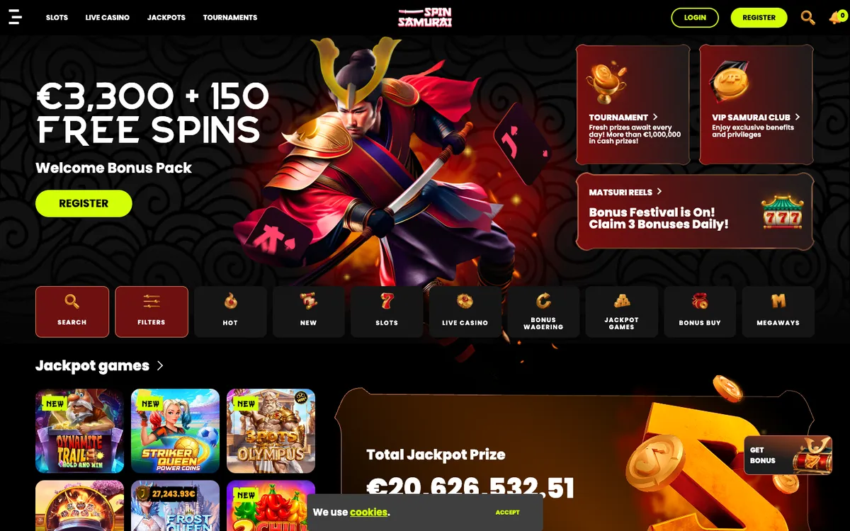Spin Samurai Casino — Home page, captured from Austria