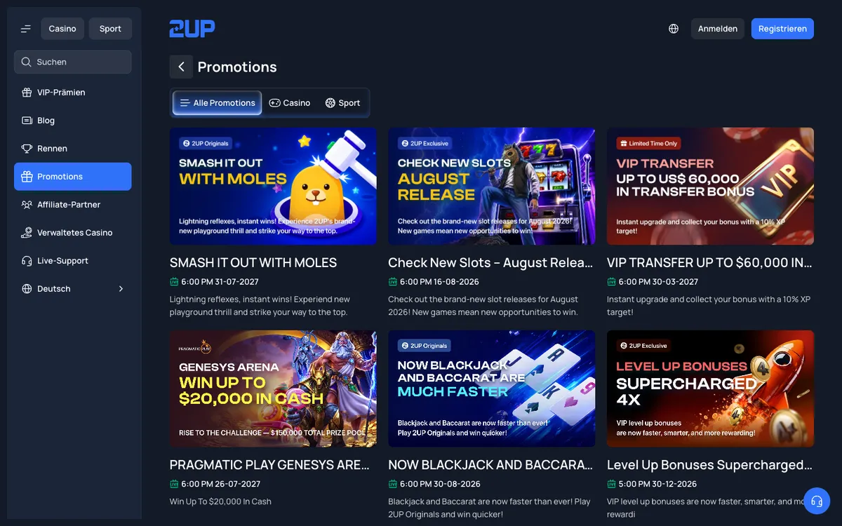 2UP Casino — Promotions, captured from Austria
