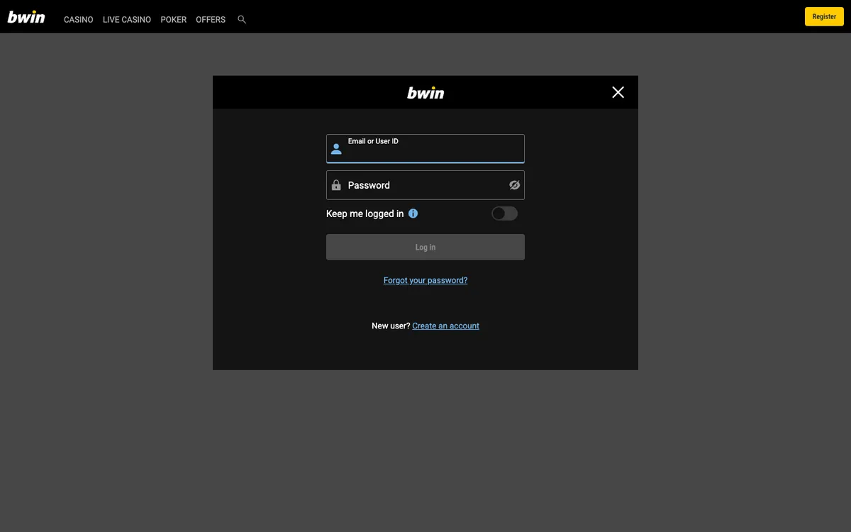 bwin Casino — Sign-up, captured from Hungary