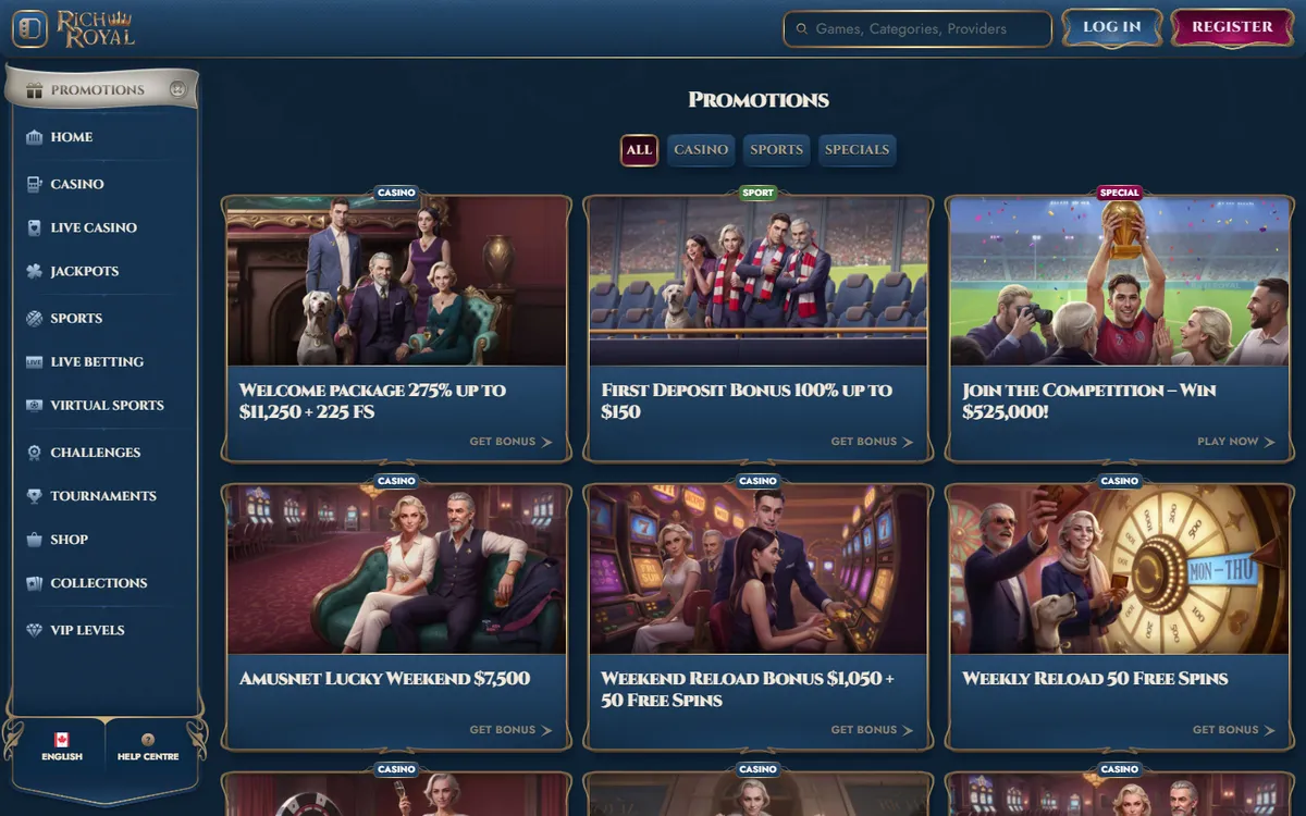 Rich Royal Casino — Promotions, captured from Canada