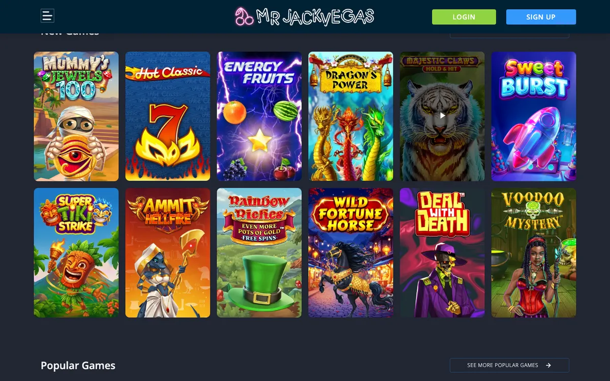 MrJackVegas Casino — Home page, captured from Portugal