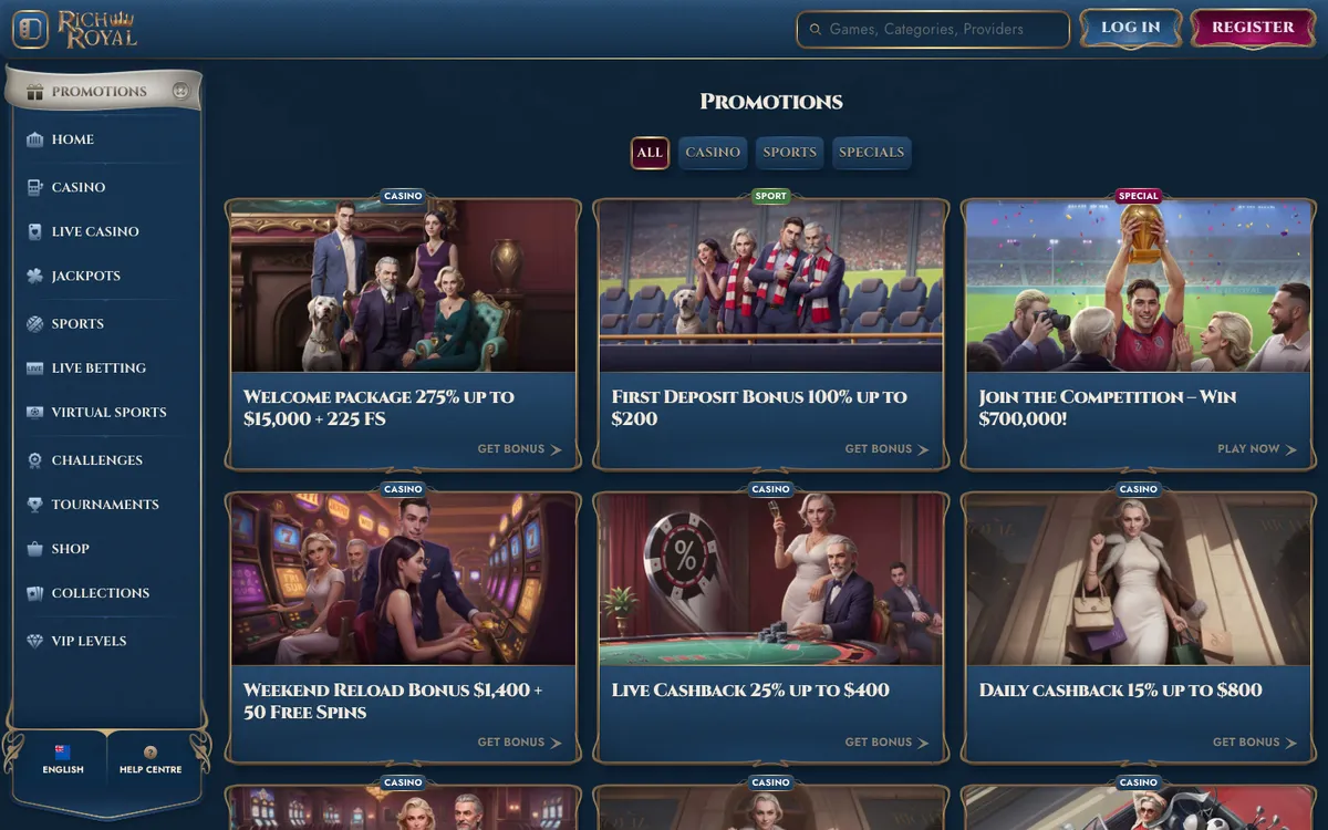 Rich Royal Casino — Promotions, captured from New Zealand
