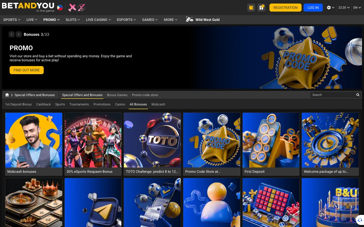Betandyou Casino — «Акции», снято из страны Сингапур