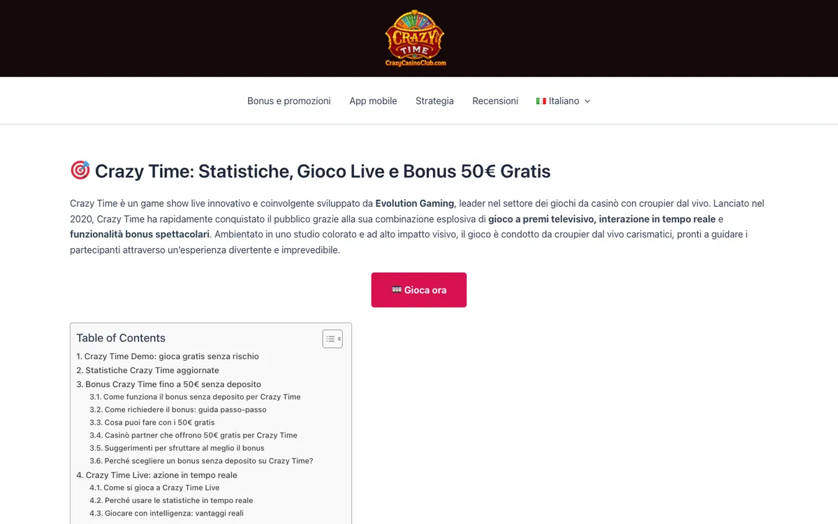 Crazy Casino — Home page, captured from Spain