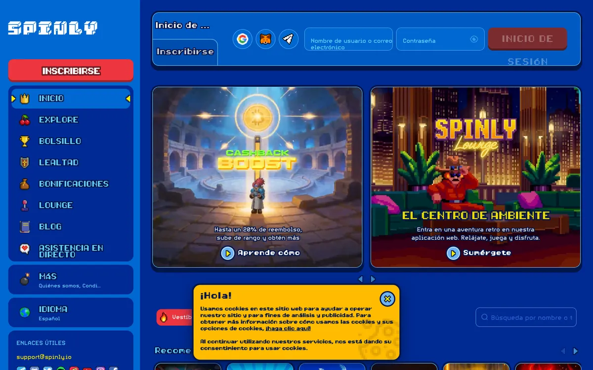 Spinly Casino — Home page, captured from Argentina