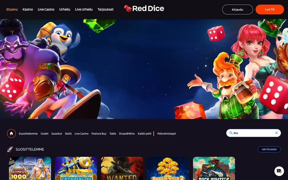 Red Dice Casino — Home page, captured from Finland