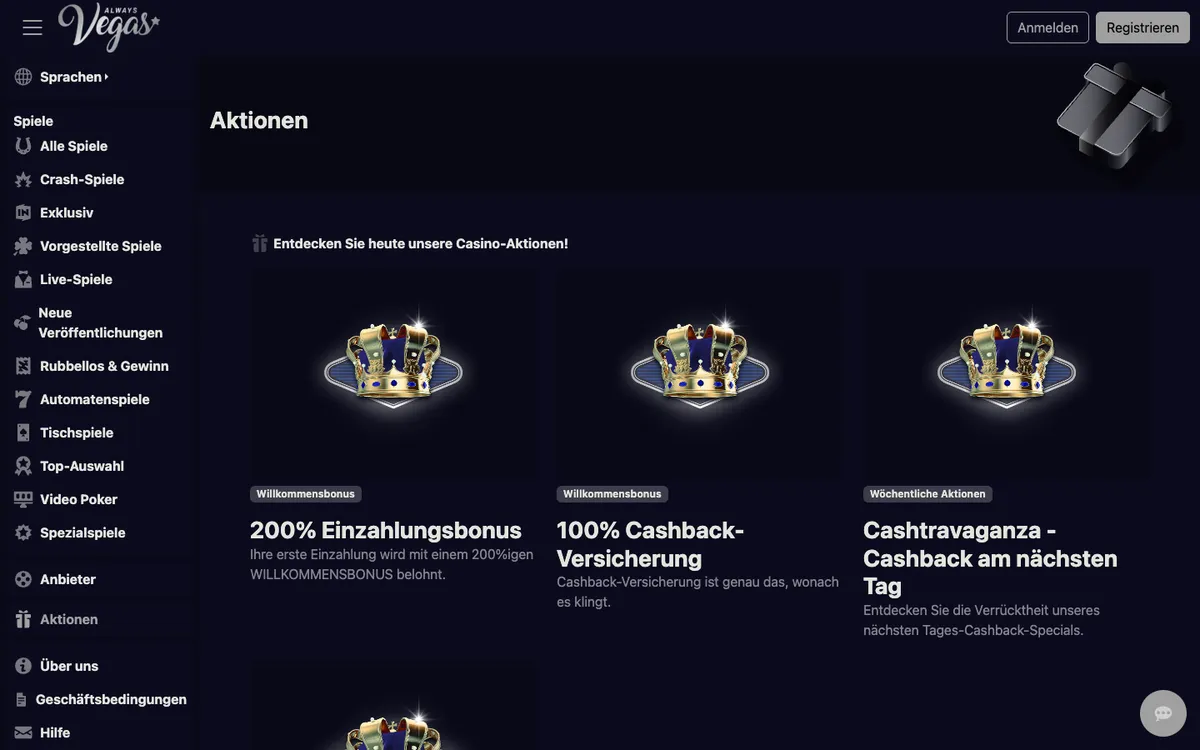 Always Vegas Casino — Promotions, captured from Germany