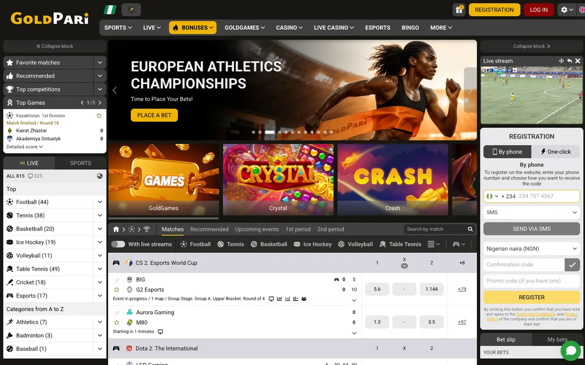 GoldPari Casino — Home page, captured from Nigeria