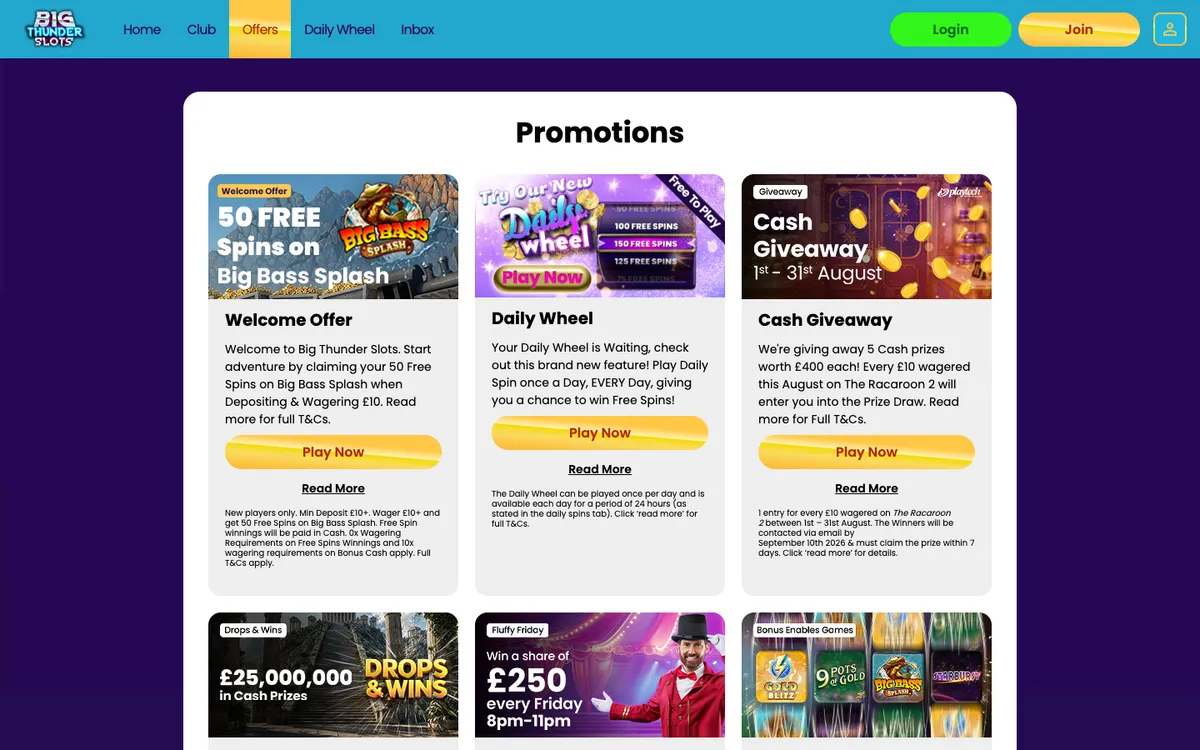 Big Thunder Slots Casino — Promotions, captured from United Kingdom