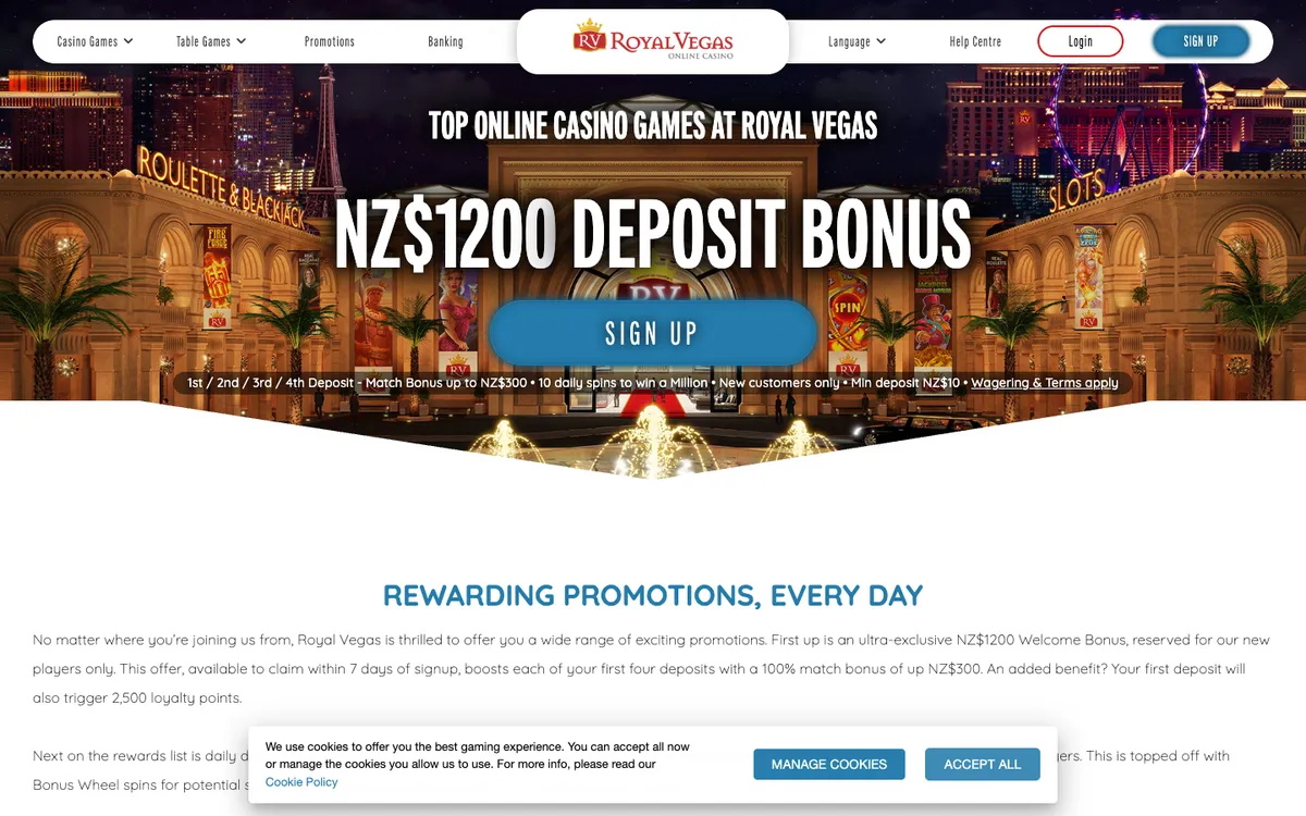 Royal Vegas Casino — «Акции», снято из страны Новая Зеландия