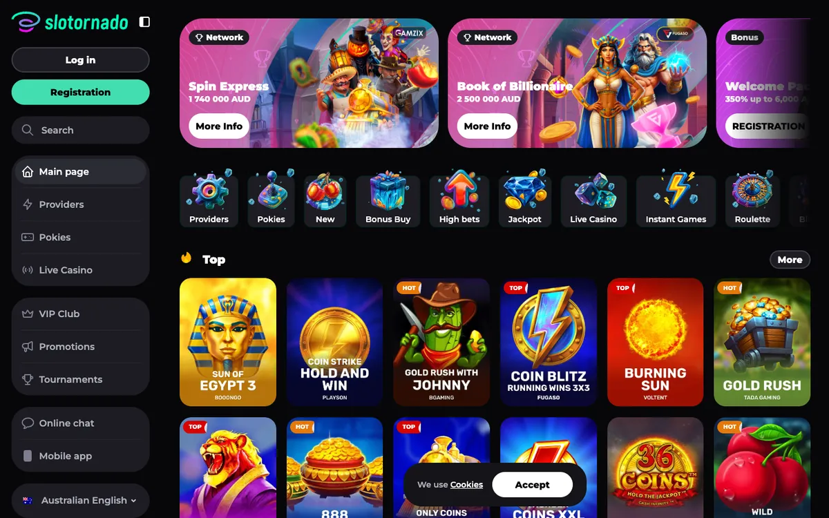 Slotornado Casino — Home page, captured from Australia