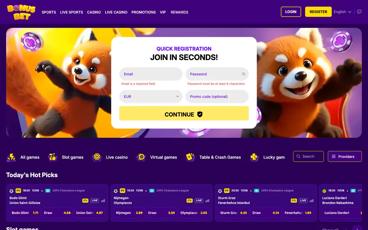 BonusBet Casino — Home page, captured from New Zealand