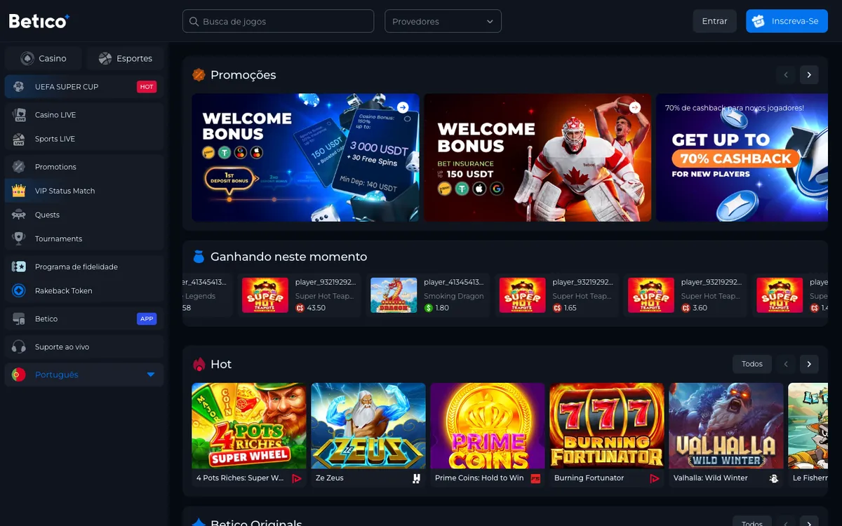 Betico Casino — Home page, captured from Portugal